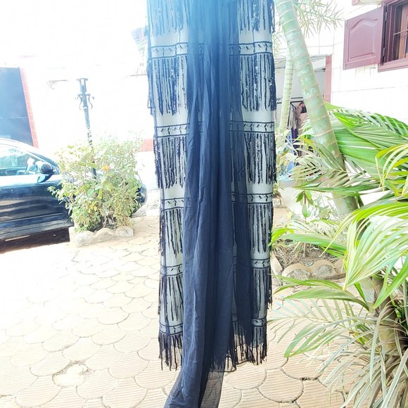 Sequin Fringe Illusion Mesh Gown Formal Evening Dress Sparkle - Picture 3 of 10